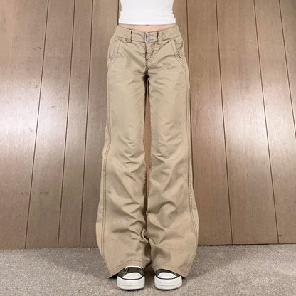 Retro khaki high waisted straight leg jeans for women