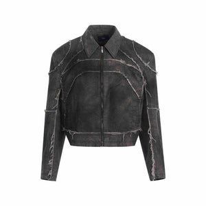 Short Gray Padded Shoulder Denim Coat For Men Gray