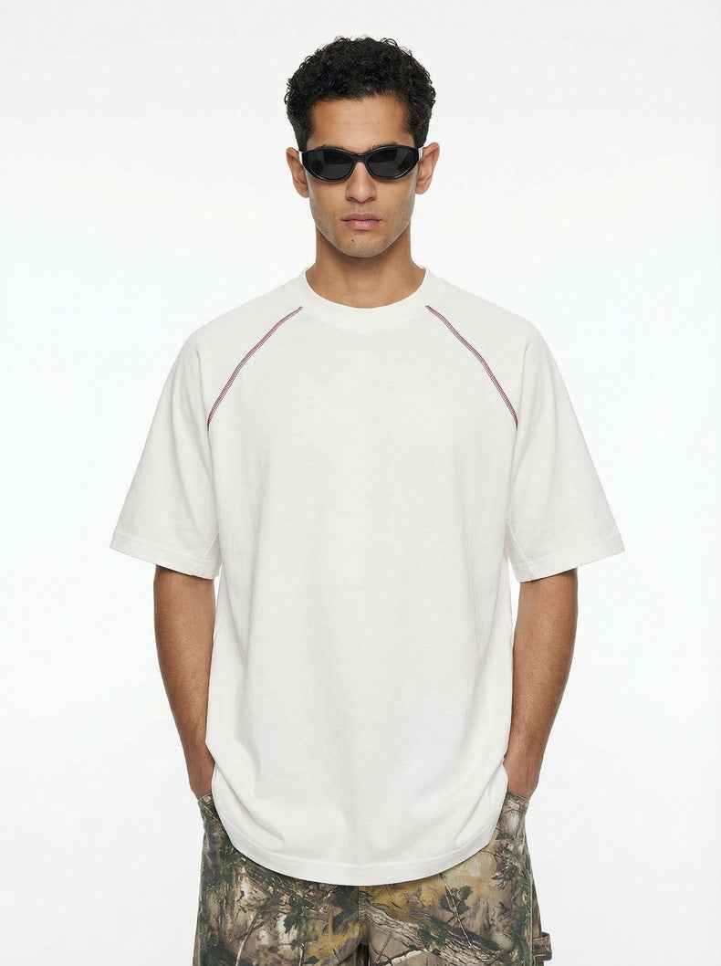 Casual Color-blocked Raglan Short-sleeved T-shirt For Men White MuddyStock null