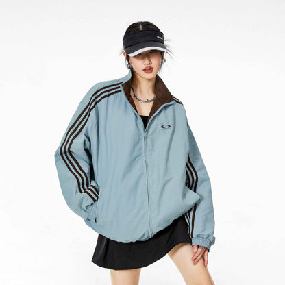 Women's Double-sided Loose Leisure Sports Jacket Blue MuddyStock