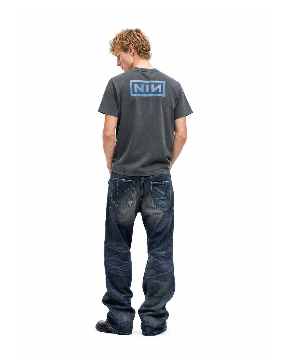 American-style Vintage Washed-and-distressed Print Relaxed-fit Short Sleeve For Men