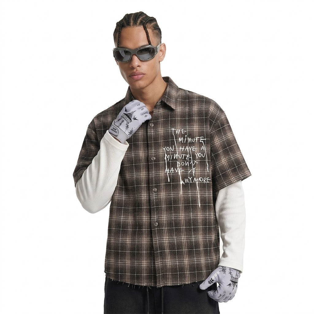 Men's Long-Sleeve American-Style Retro High-Street Tie-Dye Plaid Shirt