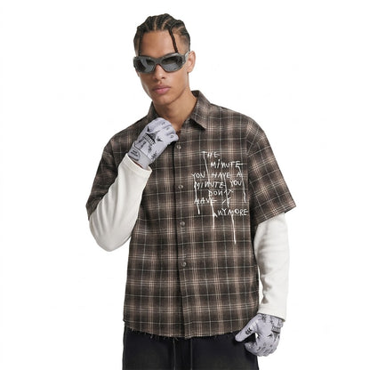Men's Long-Sleeve American-Style Retro High-Street Tie-Dye Plaid Shirt