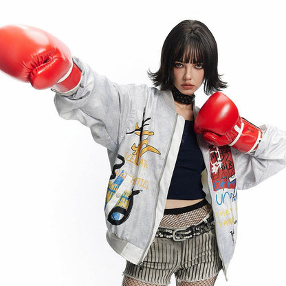 Printed Graffiti Letter Pilot Jacket For Women MuddyStock