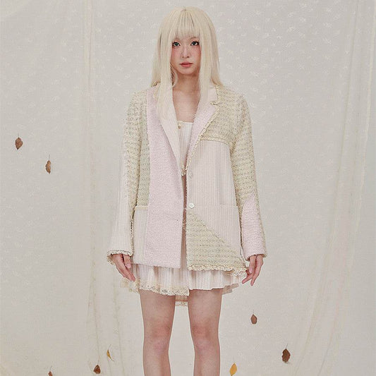 Women's Knit Panel Wool Oversized Blazer MuddyStock