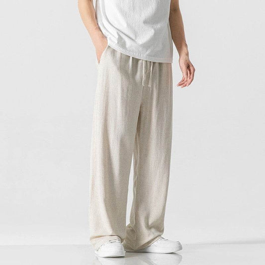 Linen Pants Men's Summer Loose Straight Casual Trousers MuddyStock