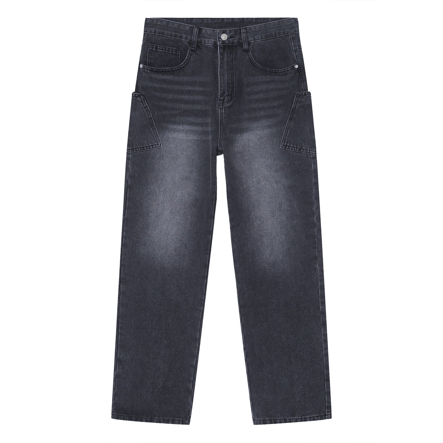 Korean Fashion Type Loose Straight Jeans For Men And Women Black MuddyStock