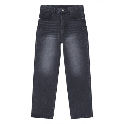 Korean Fashion Type Loose Straight Jeans For Men And Women Black MuddyStock