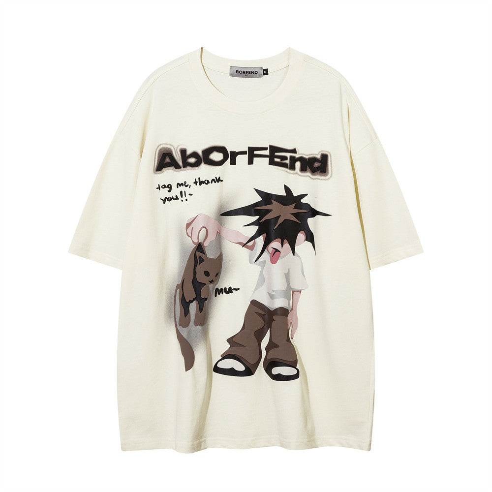 Fashion Cartoon Anime Print Short Sleeve For Men And Women Apricot MuddyStock
