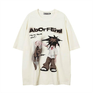 Fashion Cartoon Anime Print Short Sleeve For Men And Women Apricot