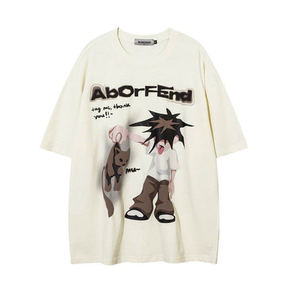 Fashion Cartoon Anime Print Short Sleeve For Men And Women Apricot MuddyStock