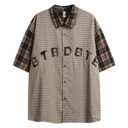 Color Matching Short Sleeve Plaid Shirt For Men And Women MuddyStock