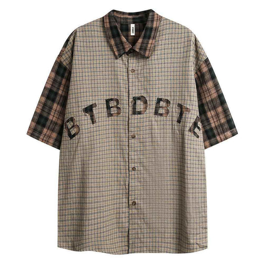 Color Matching Short Sleeve Plaid Shirt For Men And Women MuddyStock