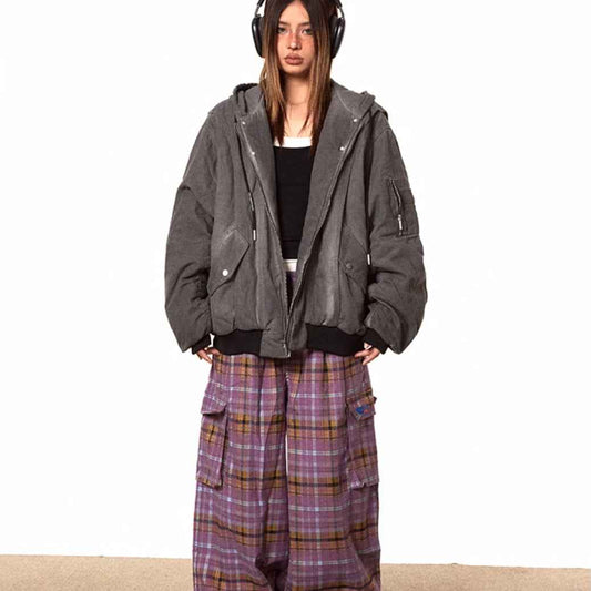 Hooded Washed Old Cotton-padded Jacket For Women MuddyStock