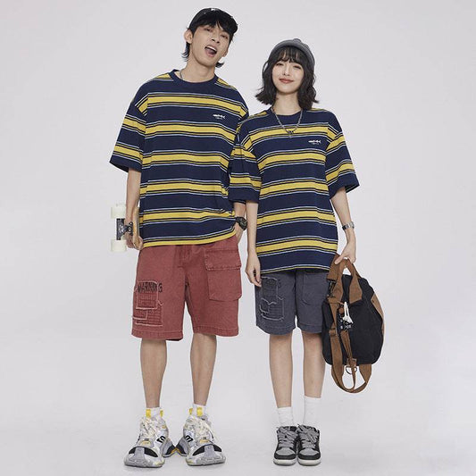 Fashion Personality Striped Short-sleeved T-shirt For Men And Women MuddyStock