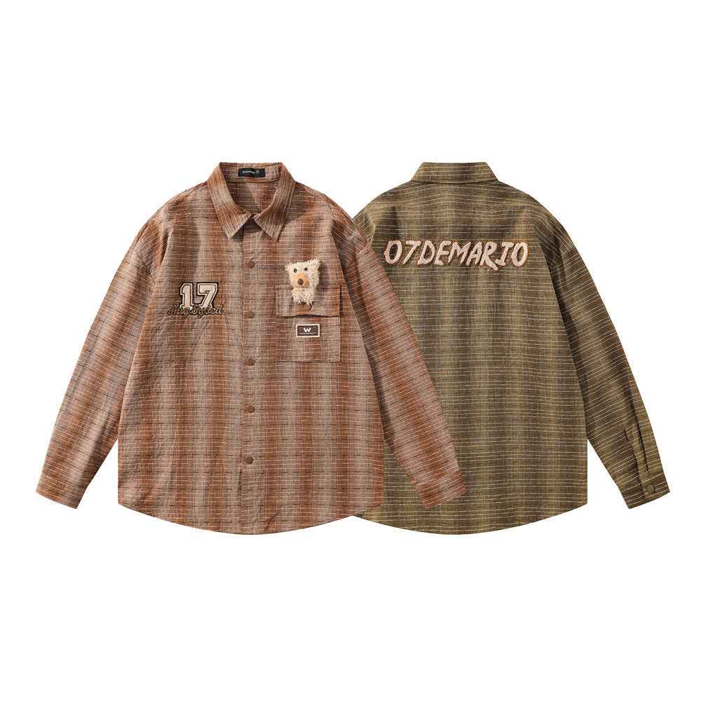 Plaid Long-sleeved Shirt With Cute Doll For Women null