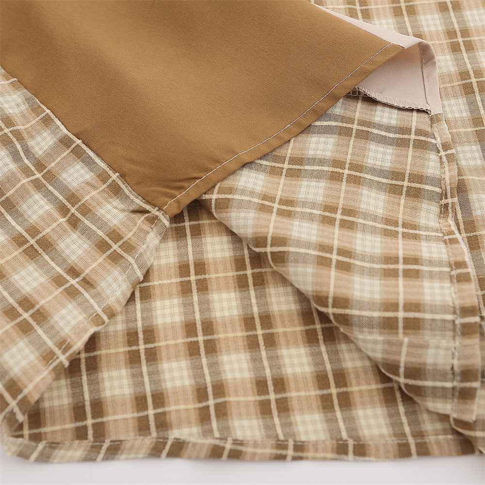 Plaid Asymmetric Stitching Long-sleeved Shirt For Men And Women null