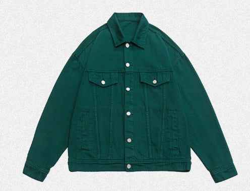 Retro Washed Dyed Loose Denim Coat For Men And Women Forest Green MuddyStock