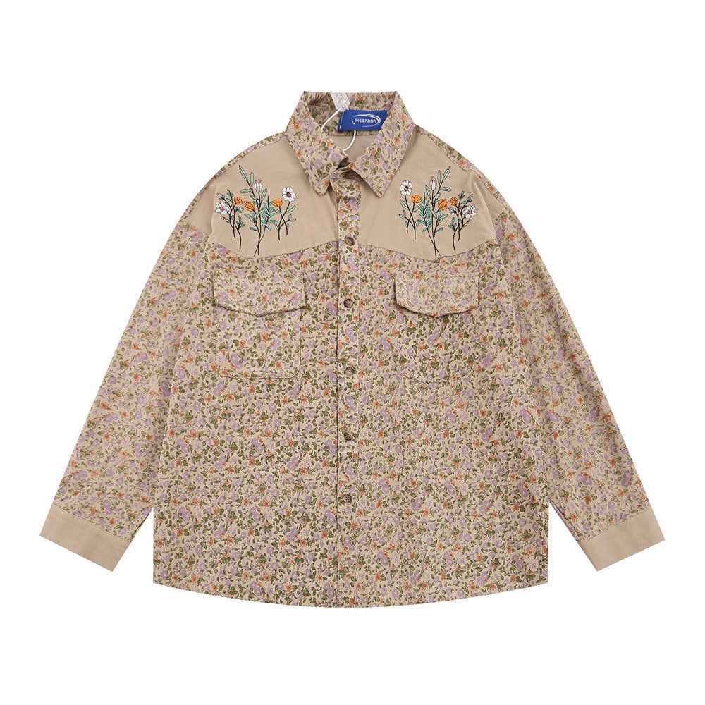 Floral Women's Loose Casual Long Sleeved Shirt Khaki