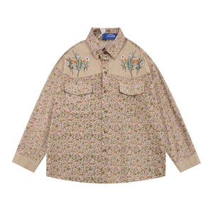 Floral Women's Loose Casual Long Sleeved Shirt Khaki