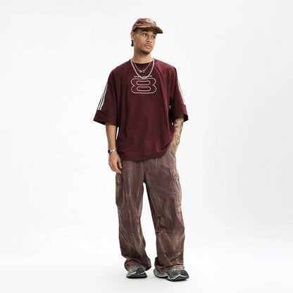 Stitching Sports Embroidery T-shirt American Style Loose Short Sleeve MuddyStock