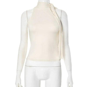 Women's Turtleneck Bundle Ribbon T-shirt Top Apricot