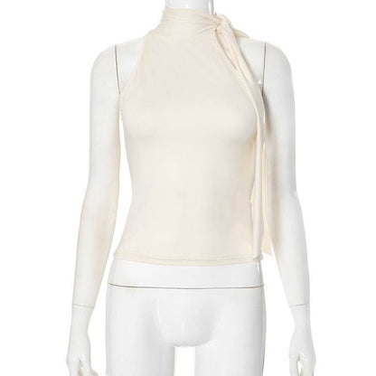 Women's Turtleneck Bundle Ribbon T-shirt Top Apricot MuddyStock