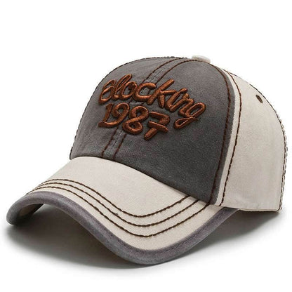Korean Color Block Embroidery Baseball Cap Grey with rice brim MuddyStock