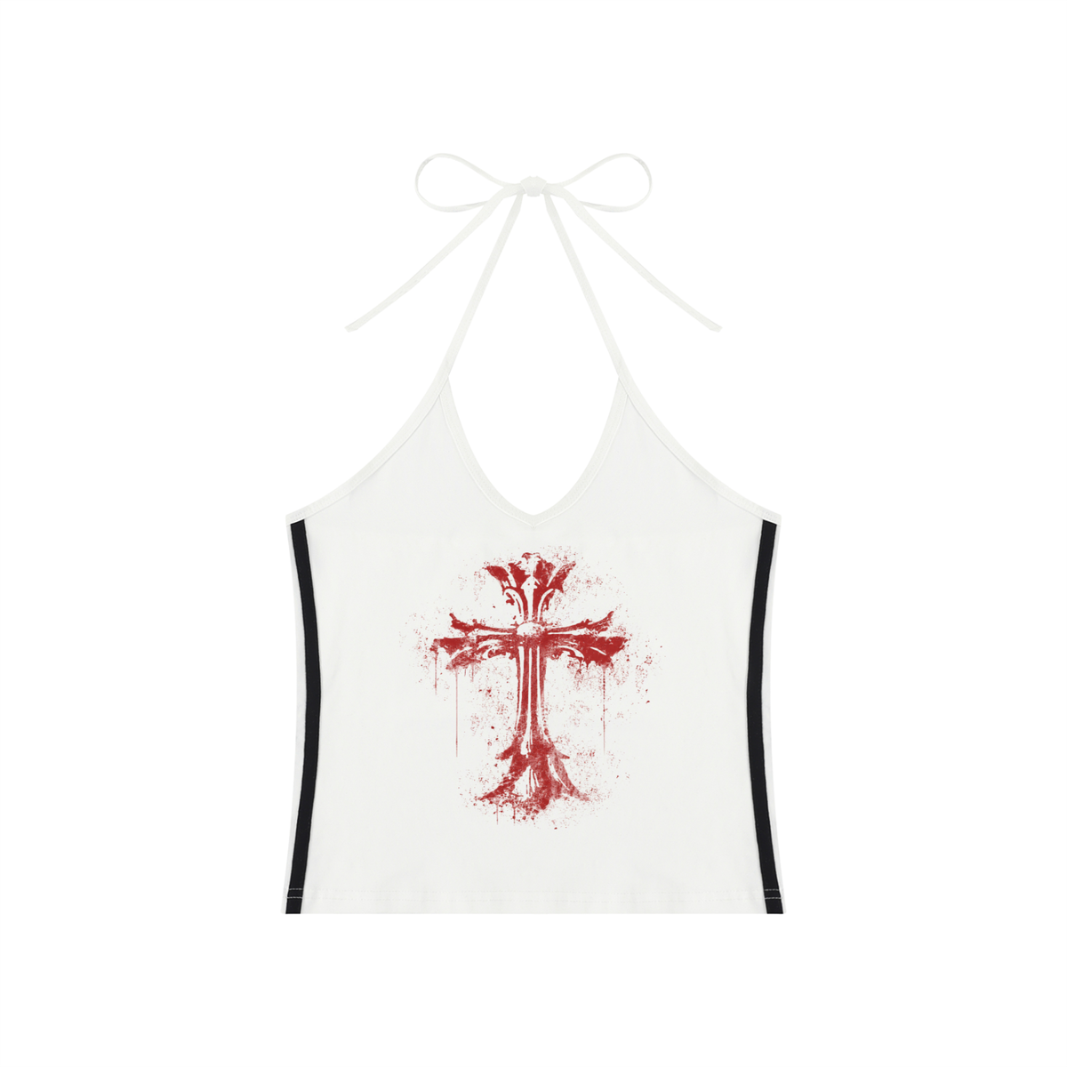Women's Color Block Halter Crop Tank Top | MuddyStock Originals White