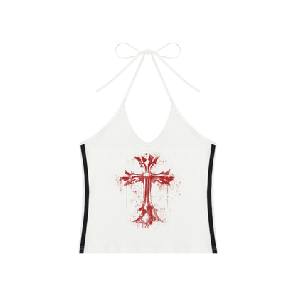 Women's Color Block Halter Crop Tank Top | MuddyStock Originals White