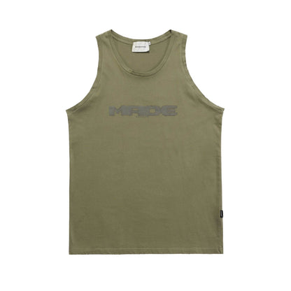 Street Retro Basic Letter Print Vest Bottoming Shirt ArmyGreen MuddyStock