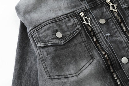 American Style Retro Washed Distressed Denim Jacket For Women null