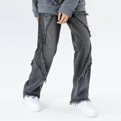 Raw Hem Jeans Men's American High Street Straight-leg Pants MuddyStock