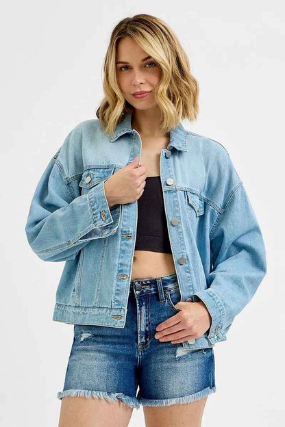 RISEN Washed Dropped Shoulder Denim Jacket For Women Trendsi