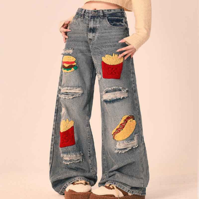 Ripped Loose Straight Wide Leg Oversized Jeans For Women MuddyStock