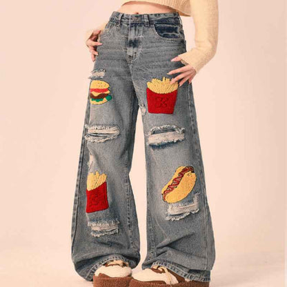 Ripped Loose Straight Wide Leg Oversized Jeans For Women MuddyStock