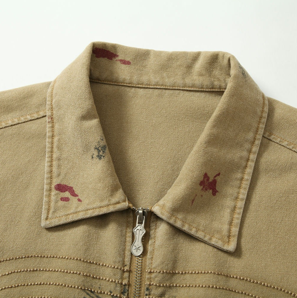 American Retro Street Distressed Graffiti Workwear Jacket For Men MuddyStock