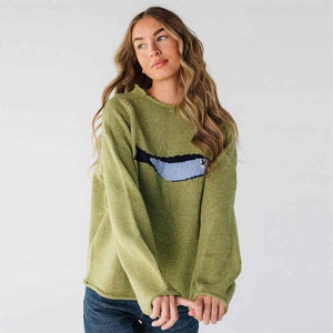 Round Neck Small Fish Pattern Knitted Sweater For Women Green