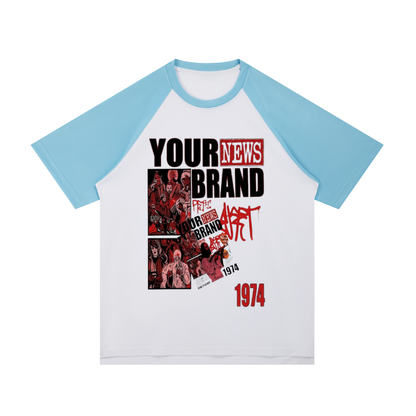 Contrast Raglan Sleeve Mesh T-Shirt For Men | MuddyStock Originals White with Blue