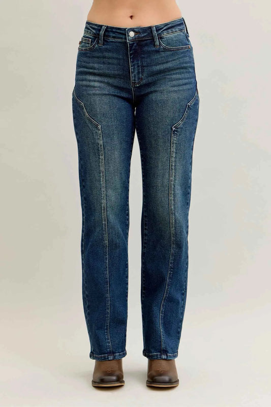 Judy Blue Full Size Seam Detail Straight Leg Jeans Plus Size For Women Dark Trendsi