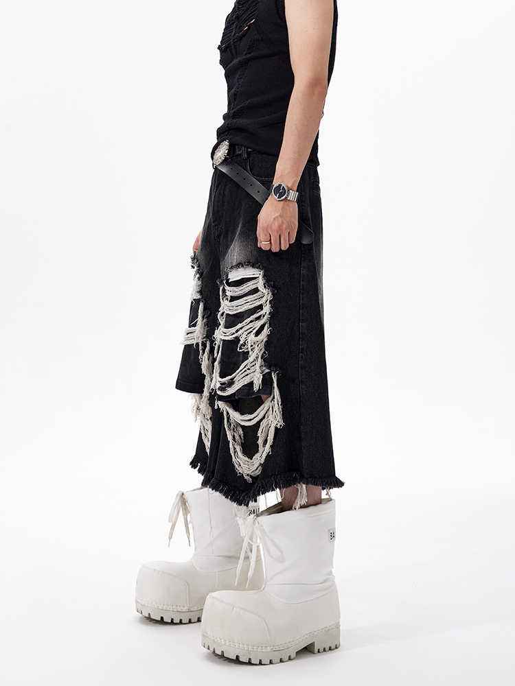 Cropped Make Old Ripped Patch Cropped Pants