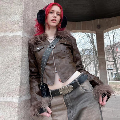 Street Fashion Fur Collar Splicing Coat For Women All Products
