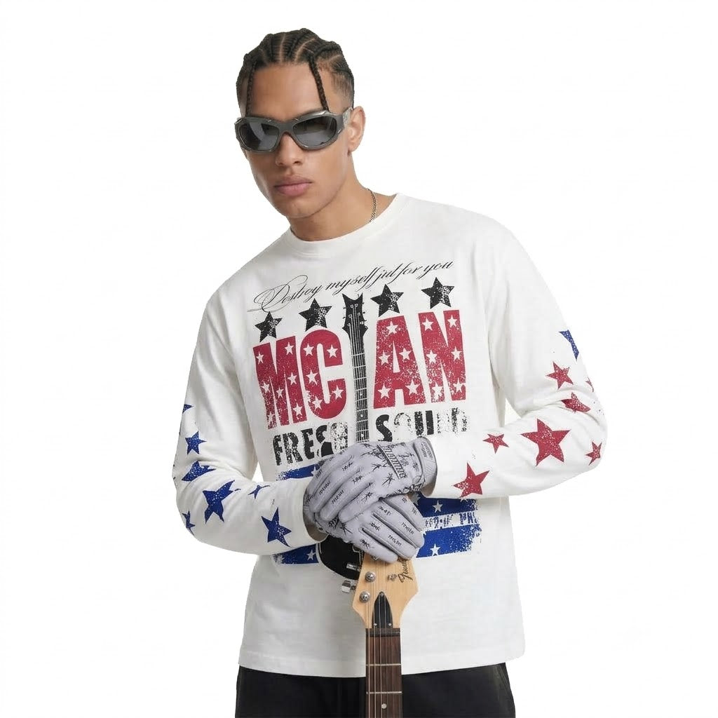 Star letter printed long sleeved T-shirt for men