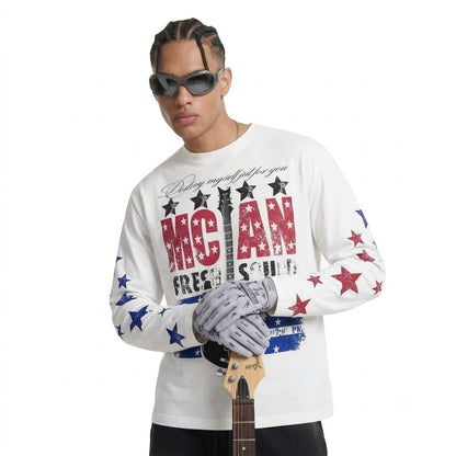 Star letter printed long sleeved T-shirt for men
