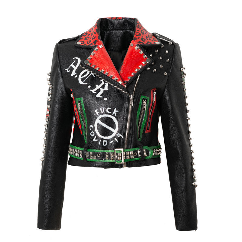 Slim Fit Rivet Punk Style Jacket For Women Black