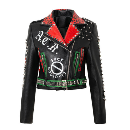 Slim Fit Rivet Punk Style Jacket For Women Black