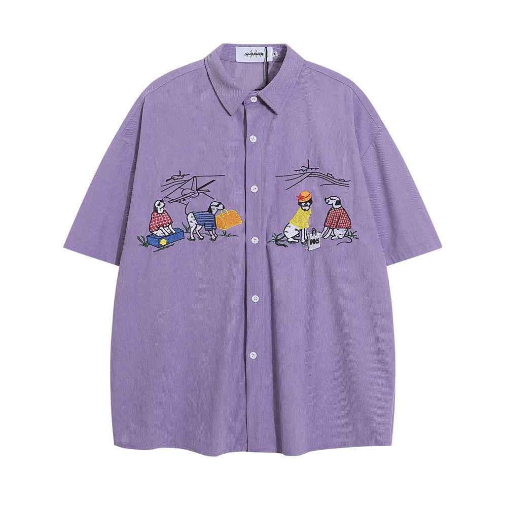 Cartoon Loose Short Sleeve Shirt For Men Purple