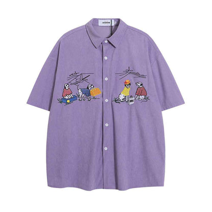 Cartoon Loose Short Sleeve Shirt For Men Purple