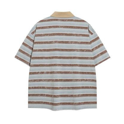 Striped Polo Shirt Casual Short-sleeved Top For Men And Women MuddyStock