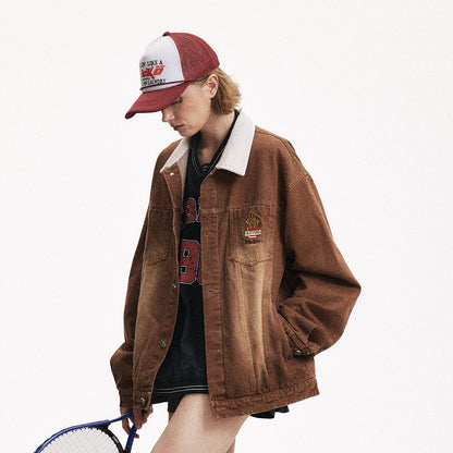 Retro Punk Washed And Worn Contrast Color Lapels Denim Jacket Coat For Women MuddyStock null